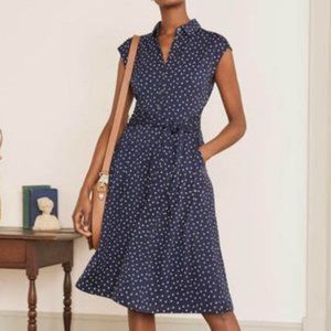Boden Althea Jersey Shirt Dress - Navy, Polka Dots